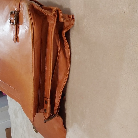 Vintage Genuine Distressed Tan Leather Portfolio Mens Briefcase - Picture 10 of 16
